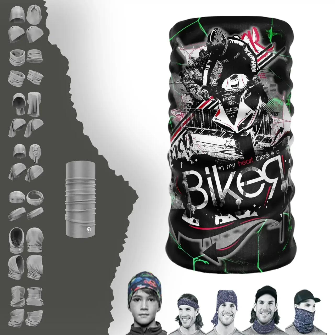 Yeşil Desenli Biker Boyunluk Bere Bandana Maske Bone Toka Saçbandı
