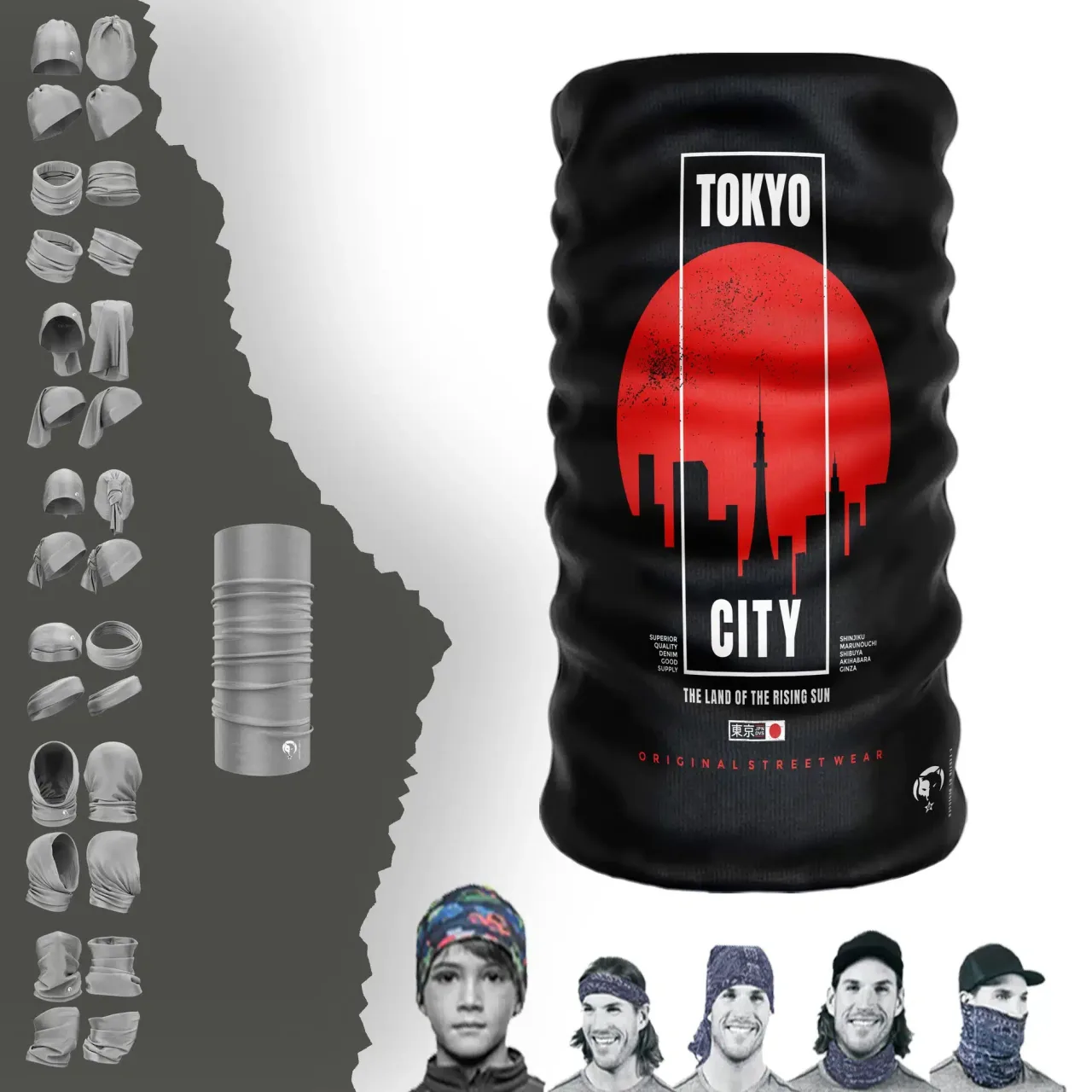 Kırmızı Aylı Tokyo Siyah Boyunluk Bere Bandana Maske Bone Toka Saçbandı