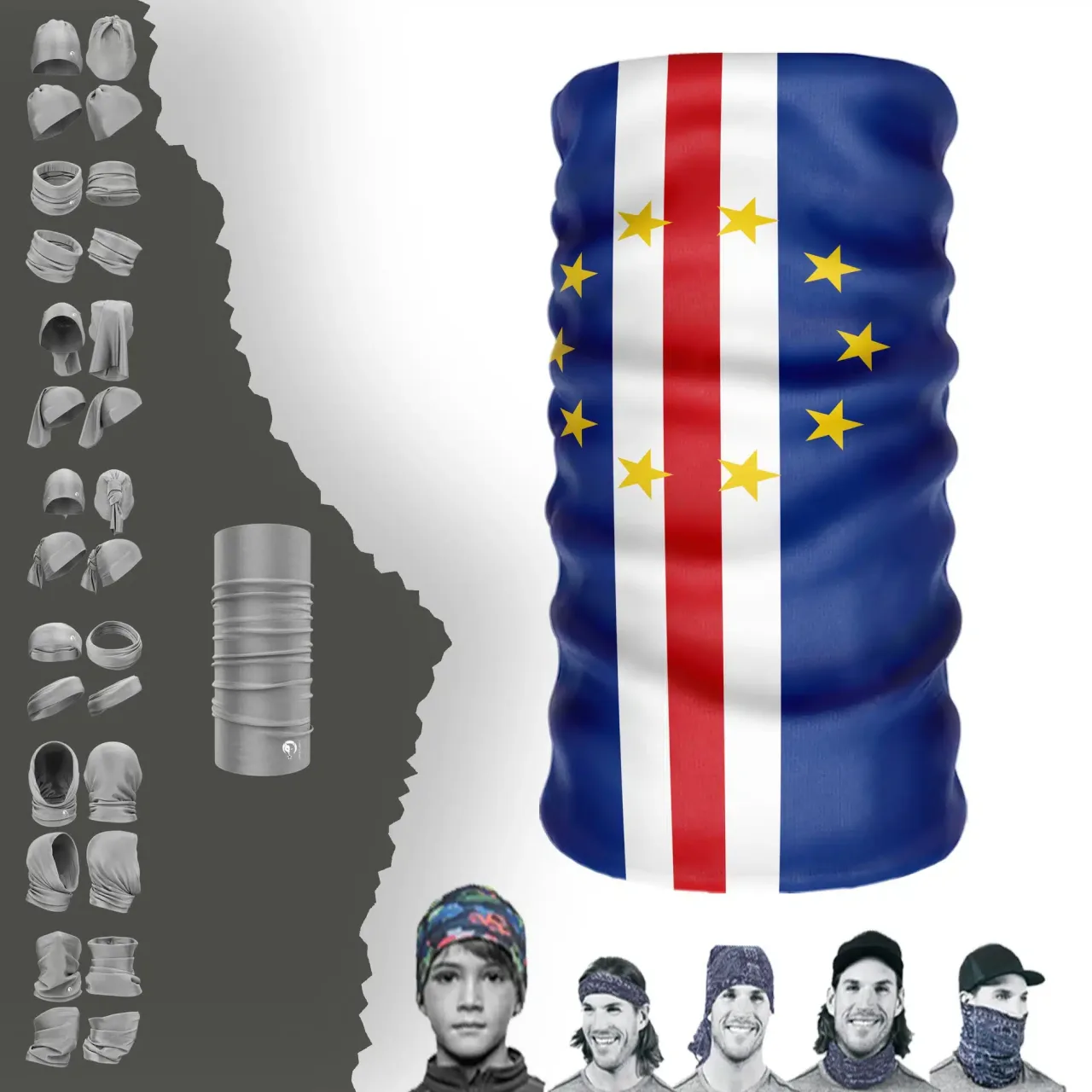 Cape-Verde Bayrak Boyunluk Bere Bandana Maske Bone Toka Saçbandı