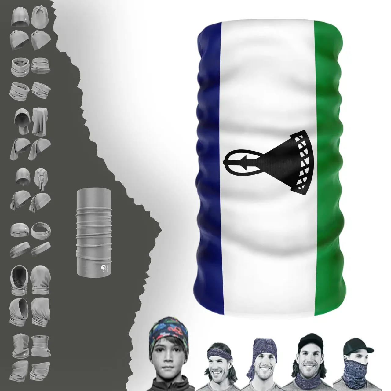Lesotho Bayrak Boyunluk Bere Bandana Maske Bone Toka Saçbandı