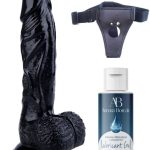 Censan Belden Bağlamalı Kayganlaştırıcı Set Noctis 22,5cm Siyah Dildo No:13