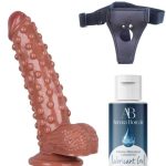 Censan Belden Bağlamalı Kayganlaştırıcı Set Noctis 24cm Kahverengi Dildo No:40