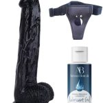 Censan Belden Bağlamalı Kayganlaştırıcı Set Noctis 30cm Siyah Dildo No:26