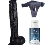 Censan Belden Bağlamalı Kayganlaştırıcı Set Noctis 30cm Siyah Dildo No:39