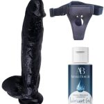 Censan Belden Bağlamalı Kayganlaştırıcı Set Noctis 32cm Siyah Dildo No:23